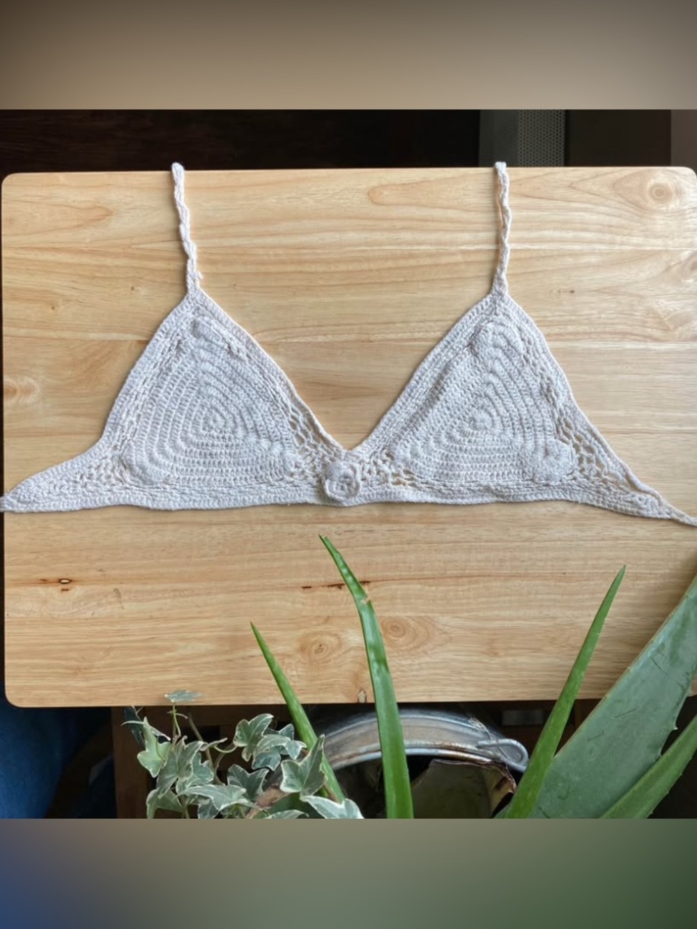 RAGA white cotton Crochet Triangle Bikini bra